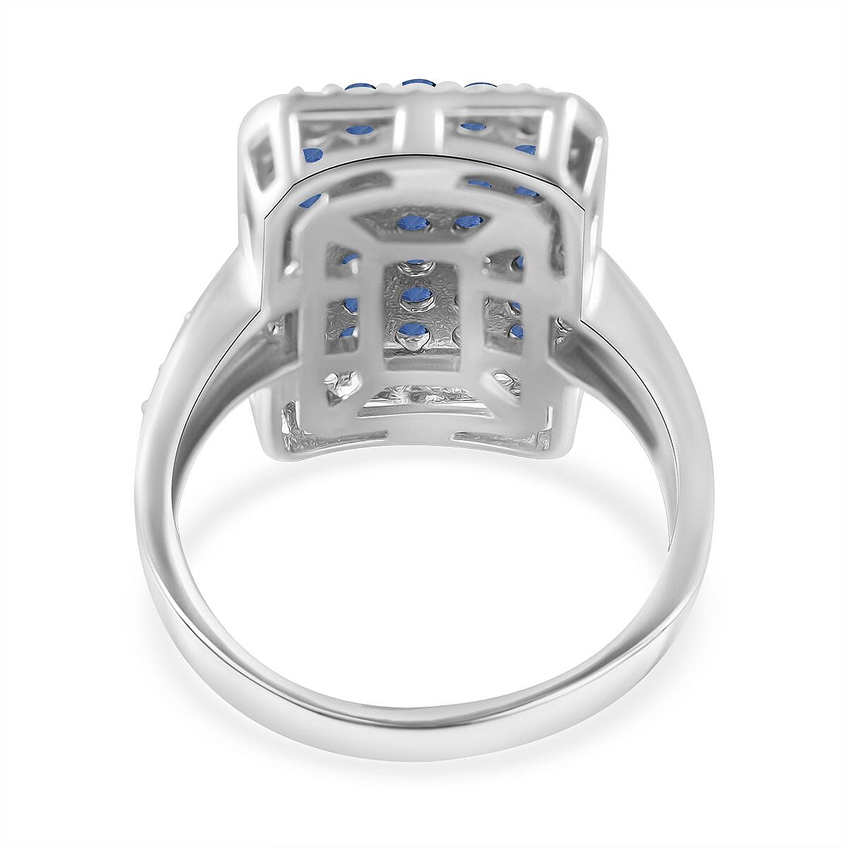 Blue Sapphire and White Zircon 2.30 ctw Ring in Rhodium Over Sterling Silver (Size 11.5)