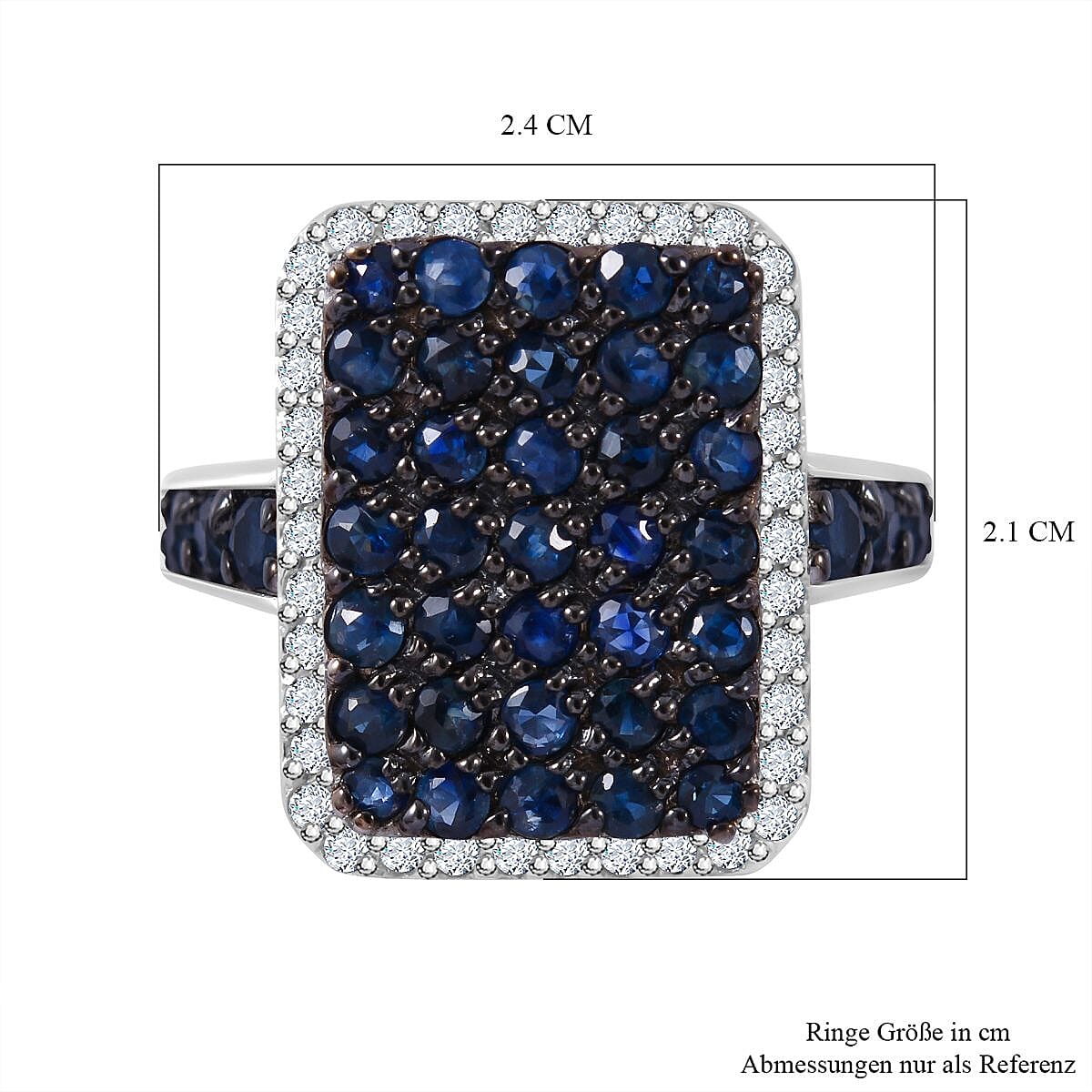 Blue Sapphire and White Zircon 2.30 ctw Ring in Rhodium Over Sterling Silver (Size 11.5)
