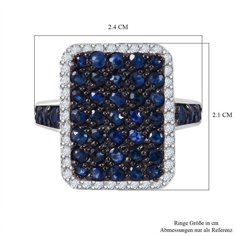 Blue Sapphire and White Zircon 2.30 ctw Ring in Rhodium Over Sterling Silver (Size 11.5)