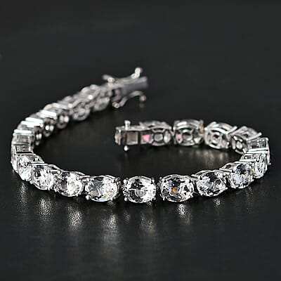 Brazilian Petalite and White Zircon Tennis Celestial Bracelet in Rhodium Over Sterling Silver (6.50 In) 18.00 ctw