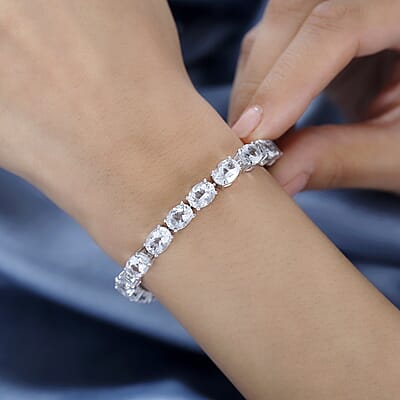 Brazilian Petalite and White Zircon Tennis Celestial Bracelet in Rhodium Over Sterling Silver (6.50 In) 18.00 ctw