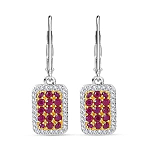 Premium Mozambique Ruby and White Zircon 2.22 ctw Earrings in Rhodium Over Sterling Silver