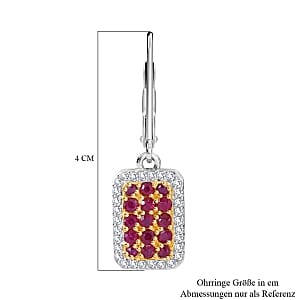 Premium Mozambique Ruby and White Zircon 2.22 ctw Earrings in Rhodium Over Sterling Silver