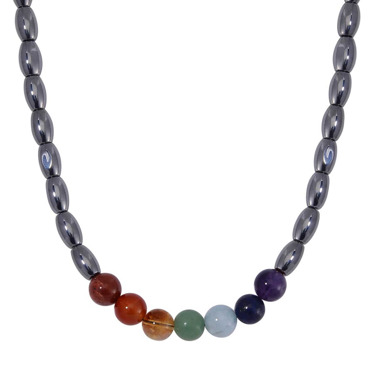 Seven Chakra Terahertz Beaded Necklace 20 Inches in Rhodium Over Sterling Silver 210.00 ctw image number 0