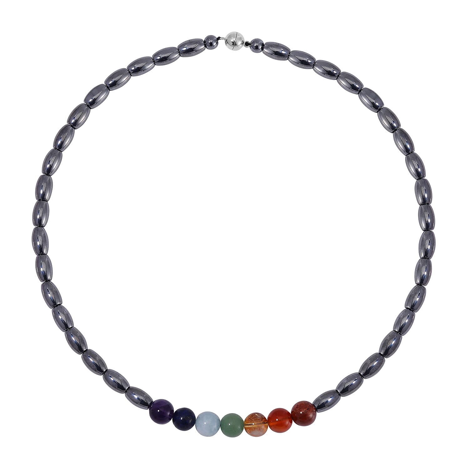 Seven Chakra Terahertz Beaded Necklace 20 Inches in Rhodium Over Sterling Silver 210.00 ctw