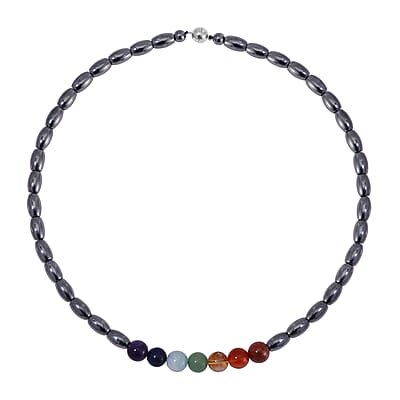 Seven Chakra Terahertz Beaded Necklace 20 Inches in Rhodium Over Sterling Silver 210.00 ctw