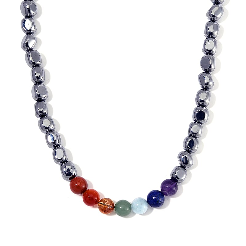 Seven Chakra Terahertz Beaded Necklace 20 Inches in Rhodium Over Sterling Silver 310.00 ctw