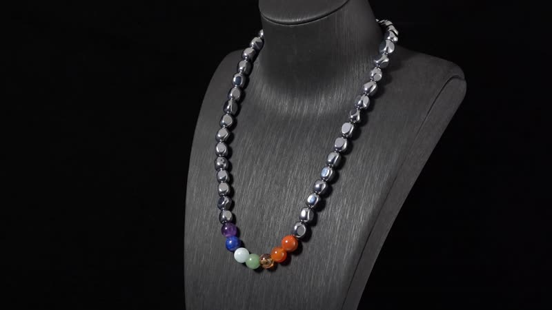 Seven Chakra Terahertz Beaded Necklace 20 Inches in Rhodium Over Sterling Silver 310.00 ctw
