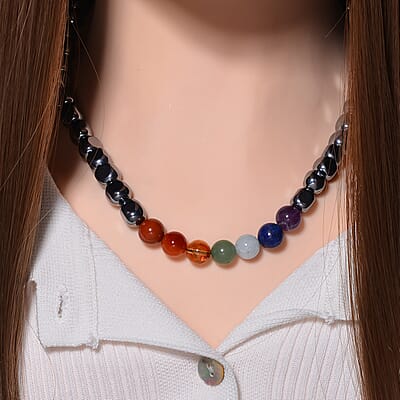 Seven Chakra Terahertz Beaded Necklace 20 Inches in Rhodium Over Sterling Silver 310.00 ctw