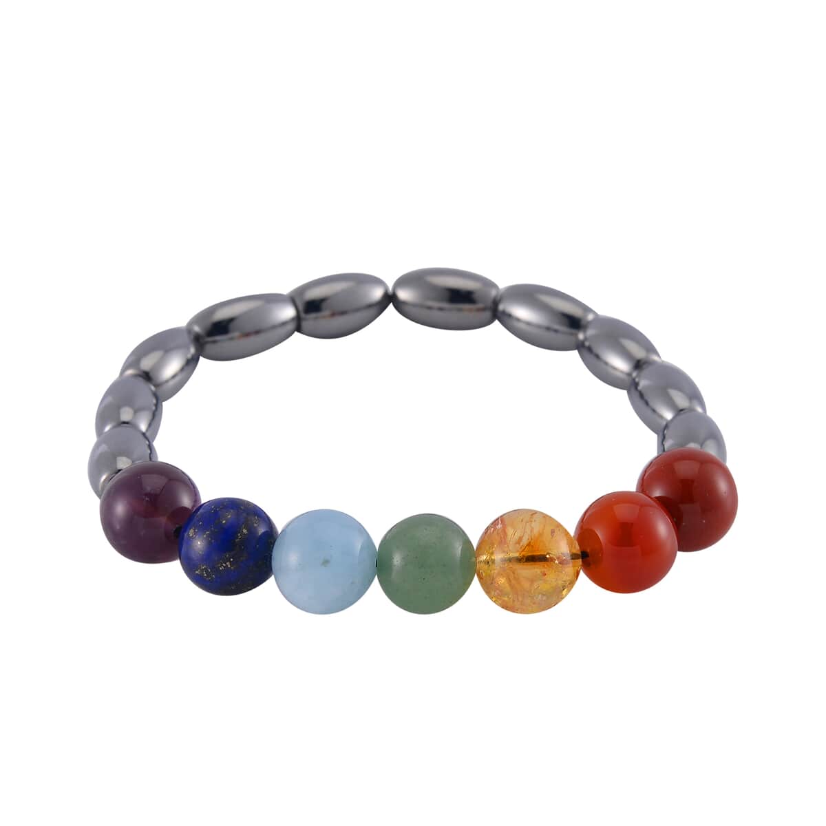 Terahertz and Multi Gemstone 7 Chakra Beaded Stretch Bracelet 90.00 ctw image number 0