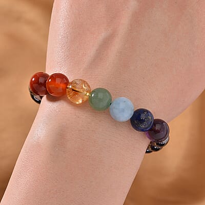 Seven Chakra Terahertz Beaded Beaded Stretch Bracelet 90.00 ctw