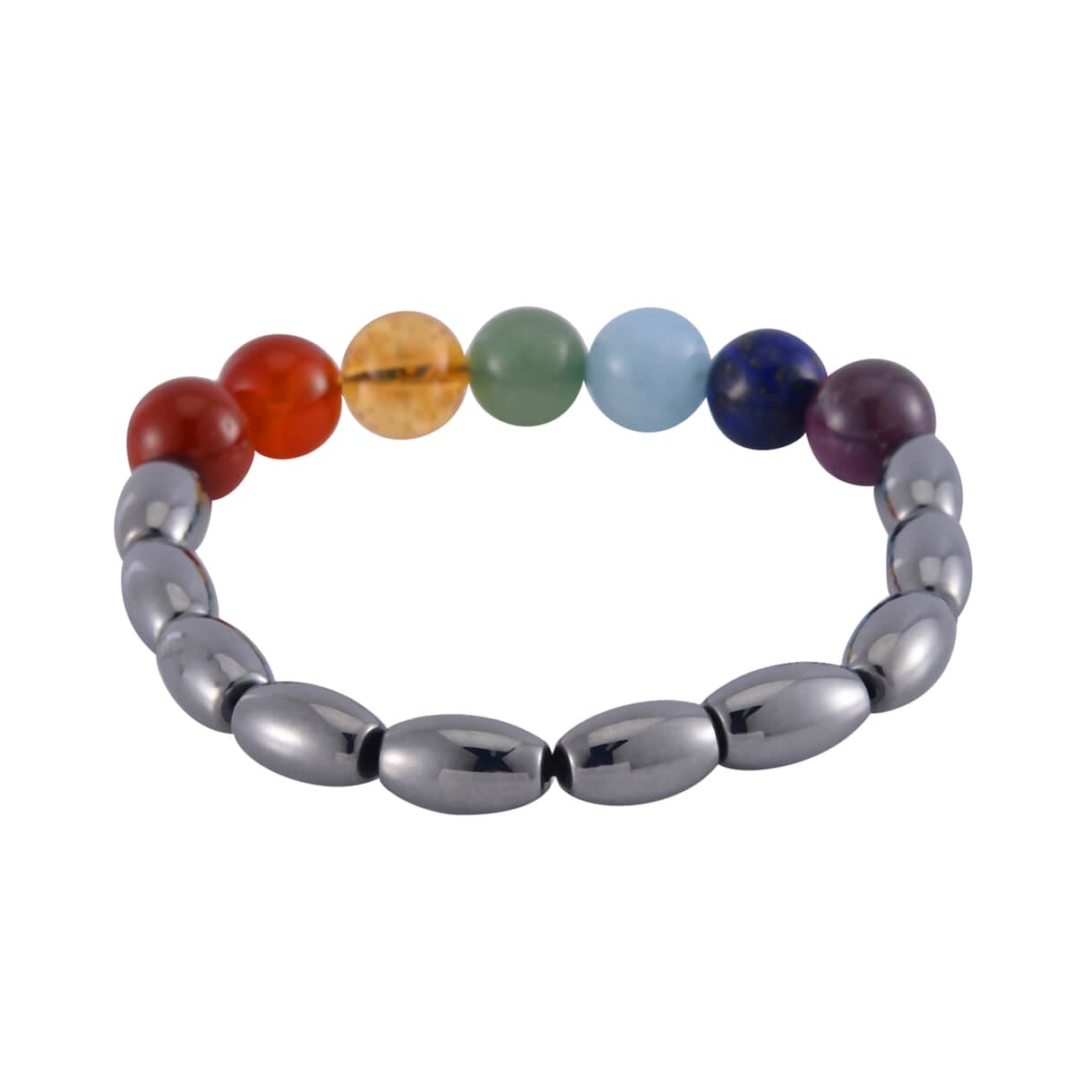 Terahertz and Multi Gemstone 7 Chakra Beaded Stretch Bracelet 90.00 ctw image number 2