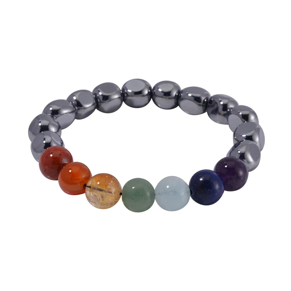 Terahertz and Multi Gemstone 7 Chakra Beaded Stretch Bracelet 90.00 ctw image number 0