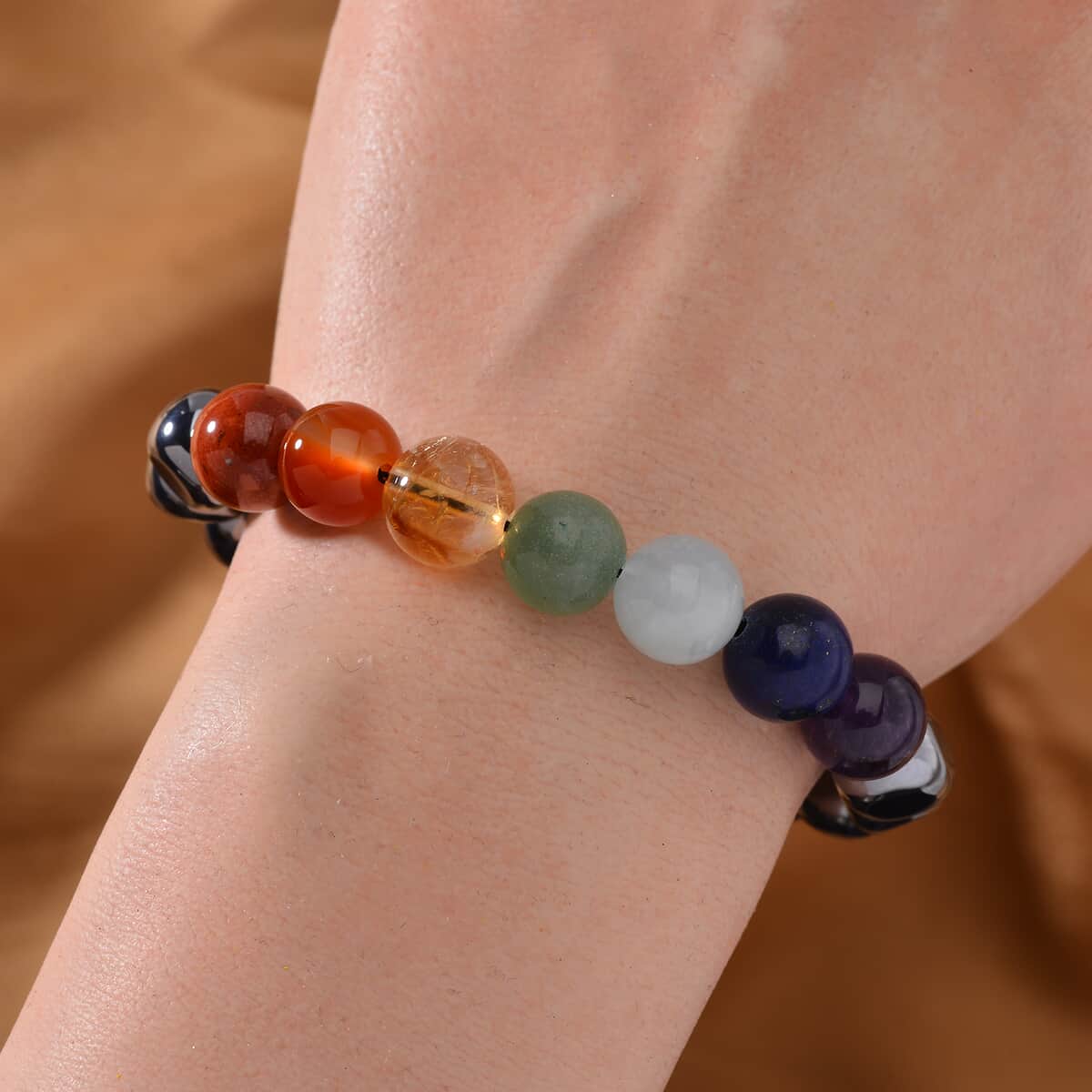 Seven Chakra Terahertz Beaded Stretch Bracelet 90.00 ctw image number 1