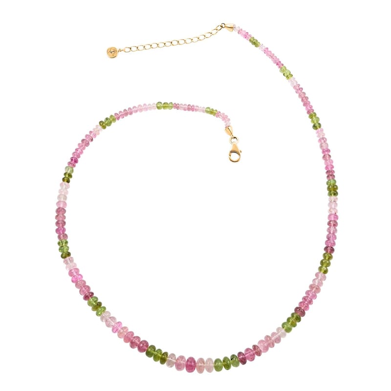 Luxoro 14K Yellow Gold Premium Multi-Tourmaline Beaded Necklace (18-20 Inches) 80.00 ctw