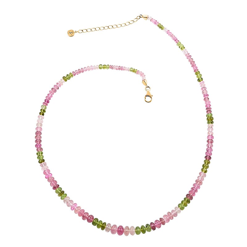 Luxoro 14K Yellow Gold Premium Multi-Tourmaline Beaded Necklace (18-20 Inches) 80.00 ctw