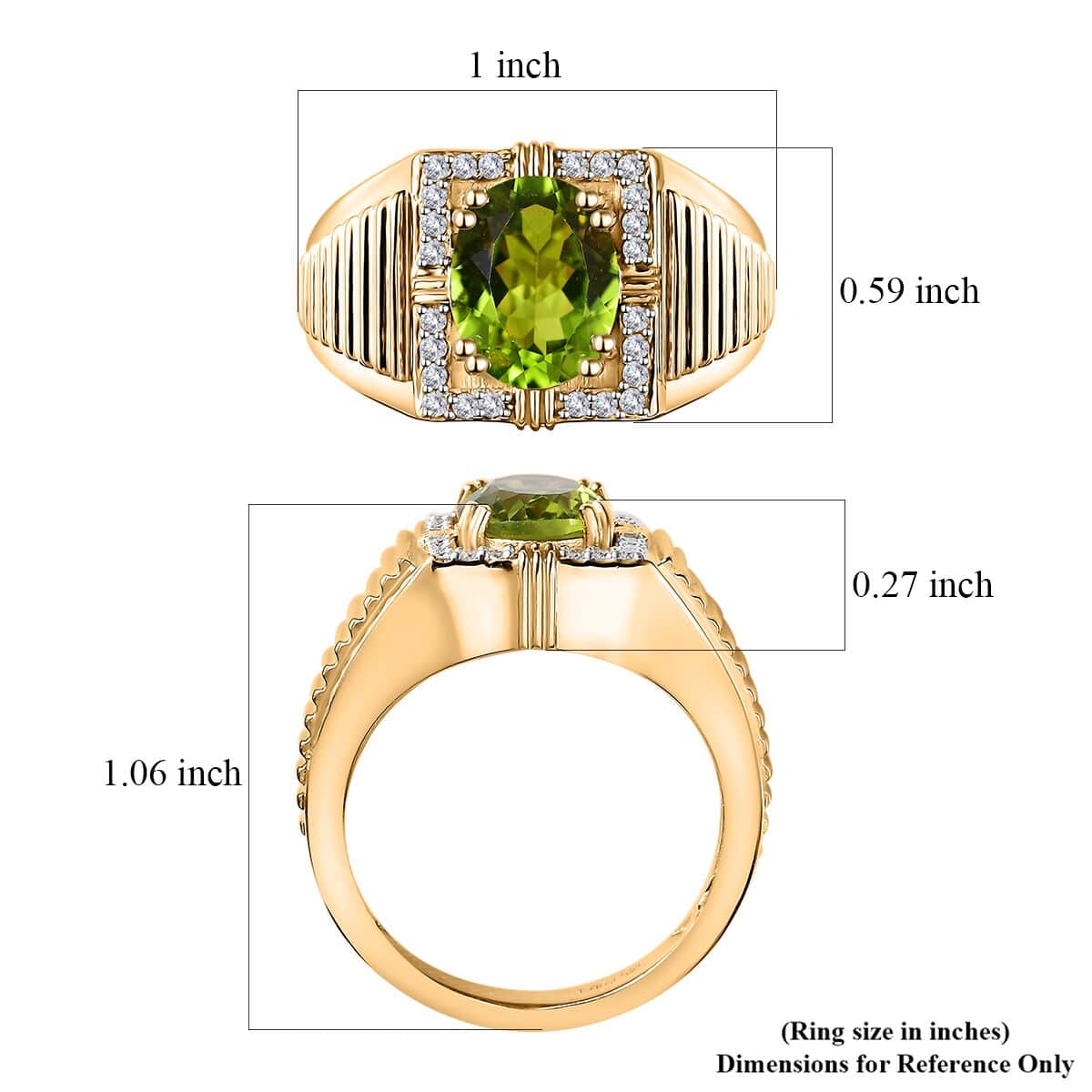 Peridot and Moissanite Men's Ring in 18K Vermeil Yellow Gold Over Sterling Silver (Size 12.0) 3.15 ctw image number 5