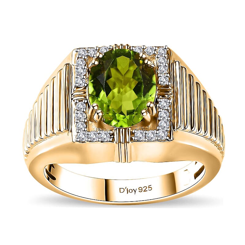 Peridot and Moissanite Men's Ring in 18K Vermeil Yellow Gold Over Sterling Silver (Size 14.0) 3.15 ctw