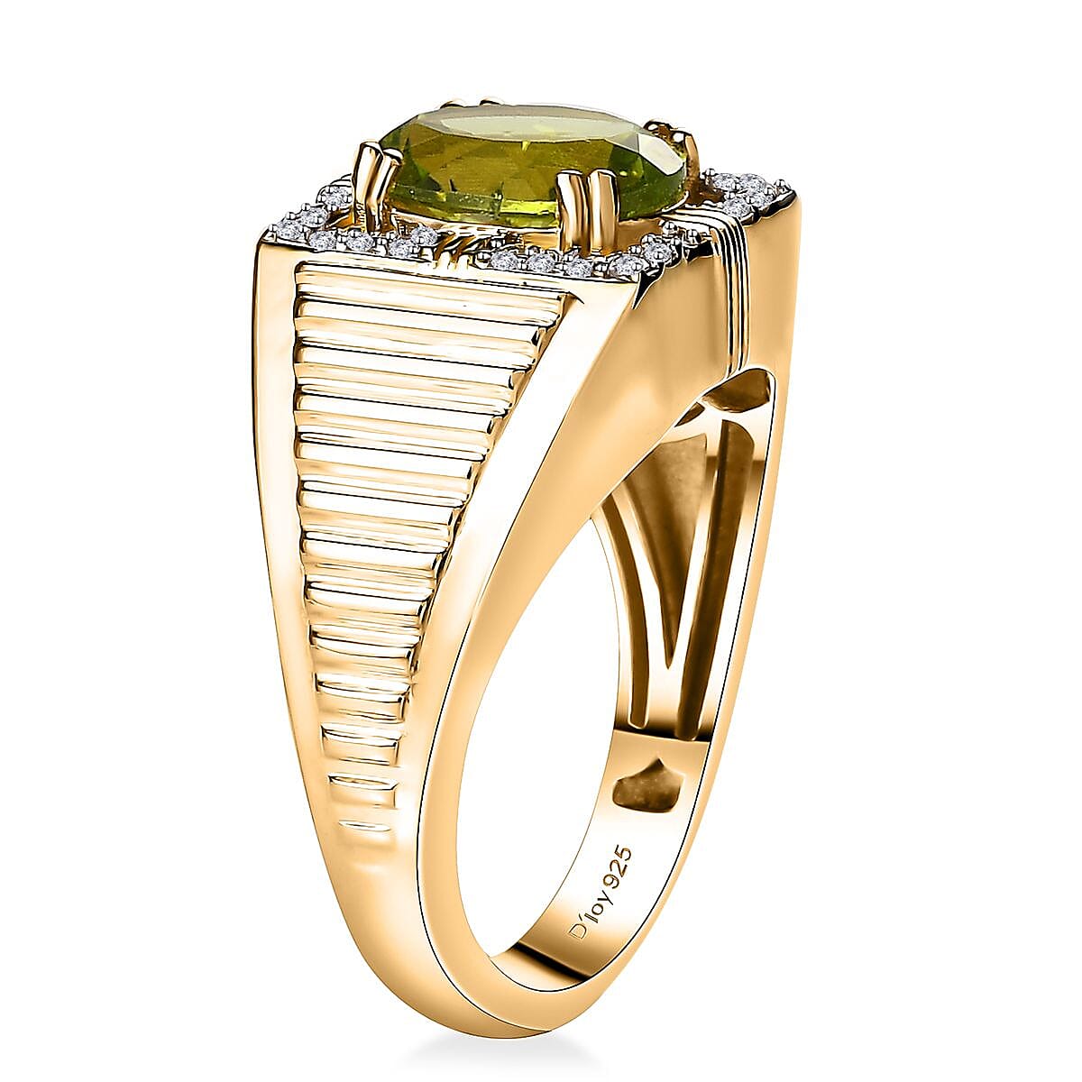 Peridot and Moissanite Men's Ring in 18K Vermeil Yellow Gold Over Sterling Silver (Size 14.0) 3.15 ctw