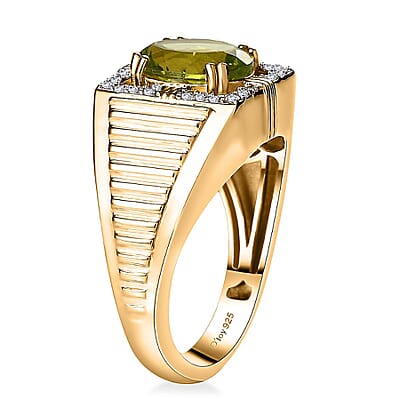 Peridot and Moissanite Men's Ring in 18K Vermeil Yellow Gold Over Sterling Silver (Size 14.0) 3.15 ctw