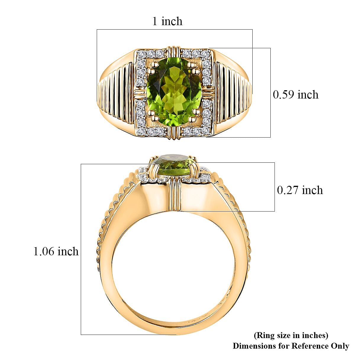 Peridot and Moissanite Men's Ring in 18K Vermeil Yellow Gold Over Sterling Silver (Size 14.0) 3.15 ctw