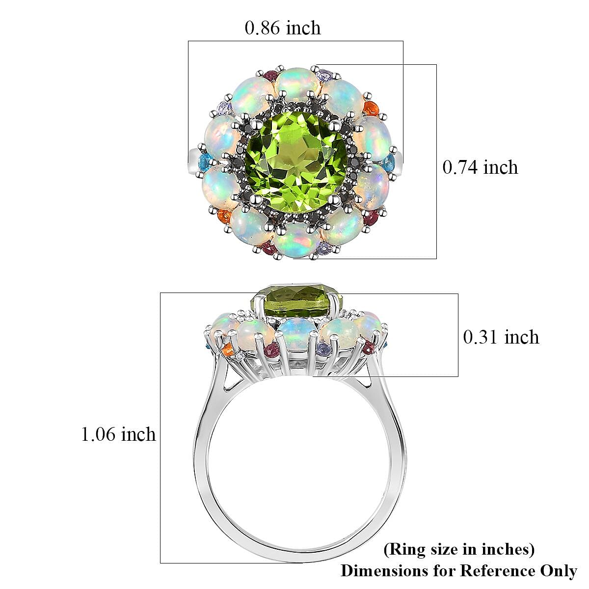 Hebei Peridot and Multi Gemstone Floral Ring in Rhodium Over Sterling Silver (Size 5.0) 4.85 ctw image number 5