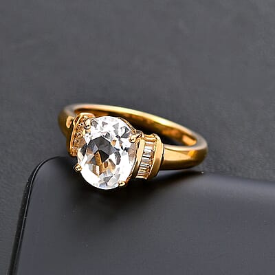 Brazilian Petalite and White Topaz Vintage Glamour Ring in 18K Vermeil Yellow Gold Over Sterling Silver (Size 6.0) 2.65 ctw 