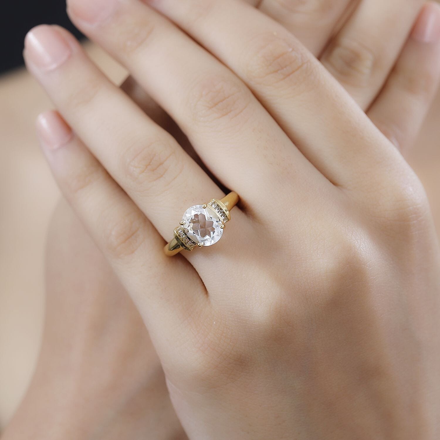 Brazilian Petalite and White Topaz Vintage Glamour Ring in 18K Vermeil Yellow Gold Over Sterling Silver (Size 6.0) 2.65 ctw 