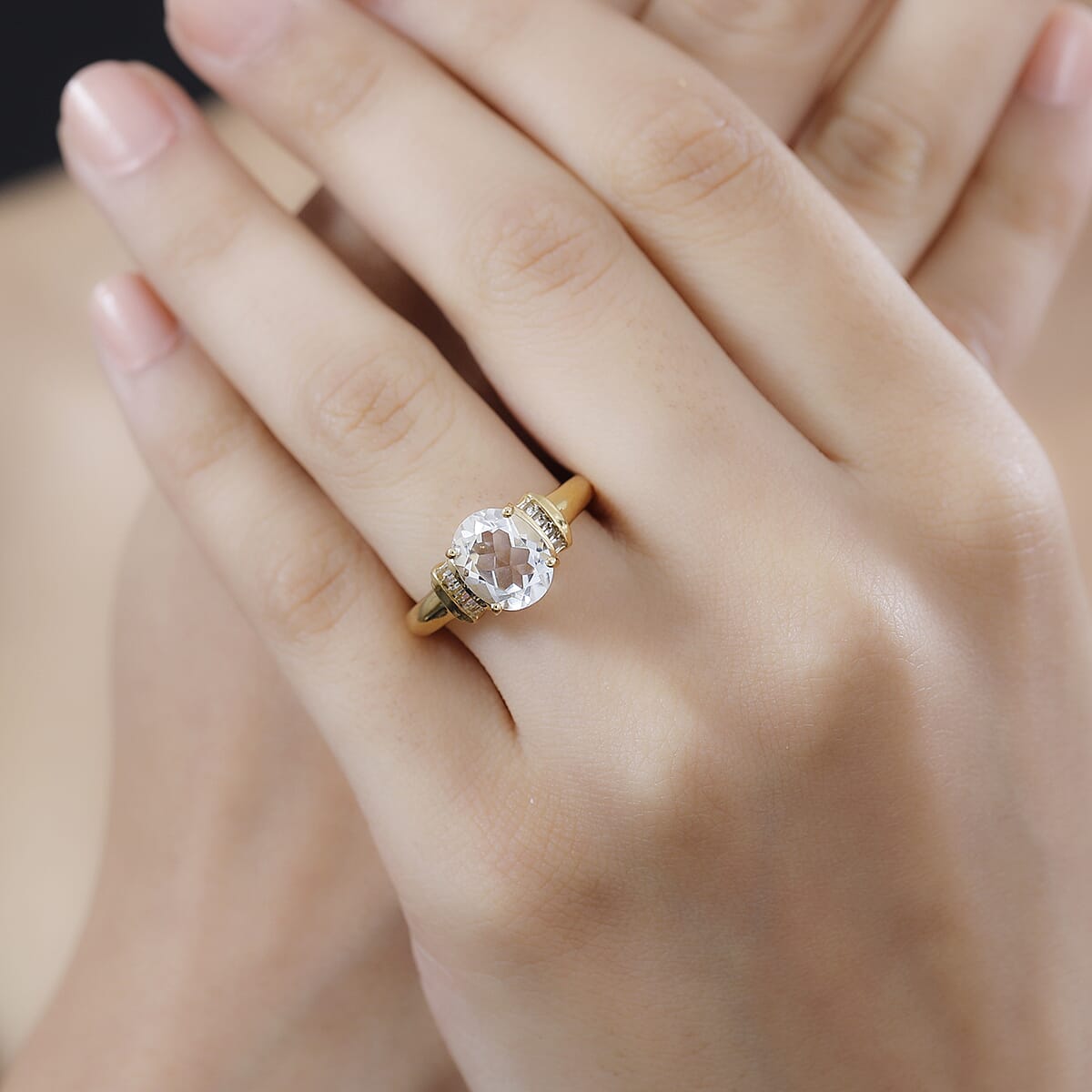 Brazilian Petalite and White Topaz Vintage Glamour Ring in 18K Vermeil Yellow Gold Over Sterling Silver (Size 7.0) 2.65 ctw image number 2