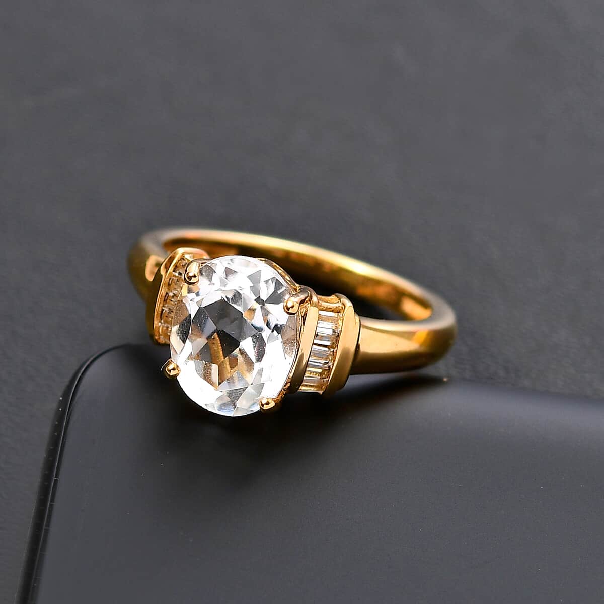 Brazilian Petalite and White Topaz Vintage Glamour Ring in 18K Vermeil Yellow Gold Over Sterling Silver (Size 8.0) 2.65 ctw image number 1