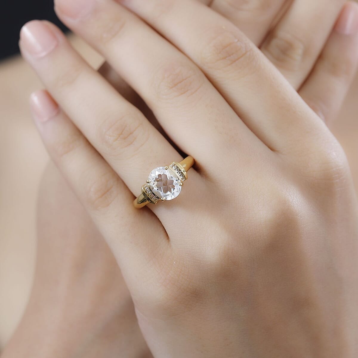 Brazilian Petalite and White Topaz Vintage Glamour Ring in 18K Vermeil Yellow Gold Over Sterling Silver (Size 9.0) 2.65 ctw image number 2