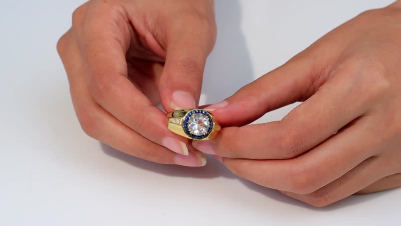 Brazilian Petalite, Blue Sapphire Men's Ring in 18K Vermeil YG Sterling Silver (Size 9.0) 3.70 ctw