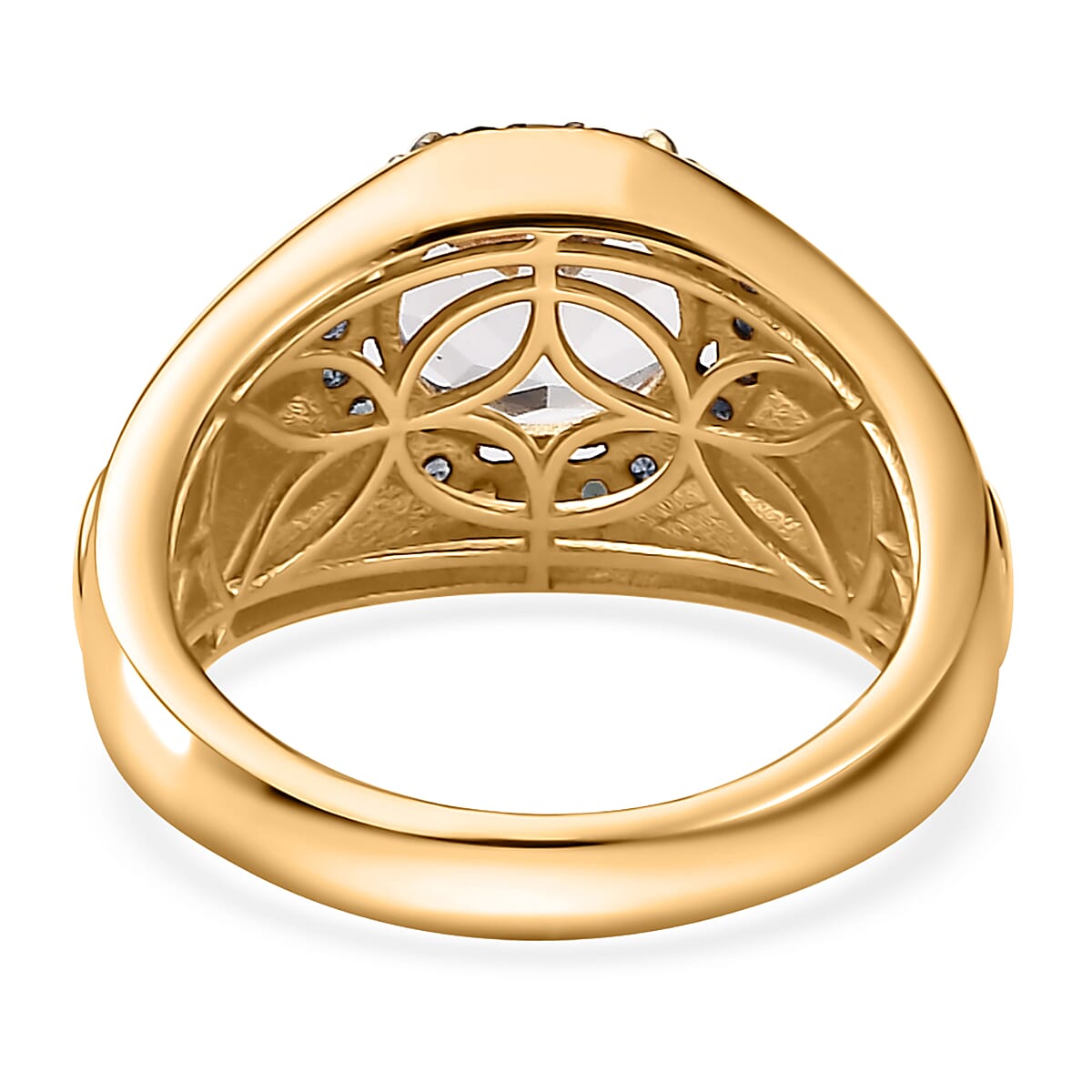 Brazilian Petalite and Blue Sapphire Men's Ring in 18K Vermeil Yellow Gold Sterling Silver (Size 9.0) 3.70 ctw