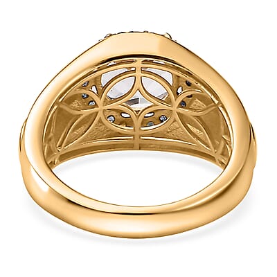 Brazilian Petalite and Blue Sapphire Men's Ring in 18K Vermeil Yellow Gold Sterling Silver (Size 9.0) 3.70 ctw