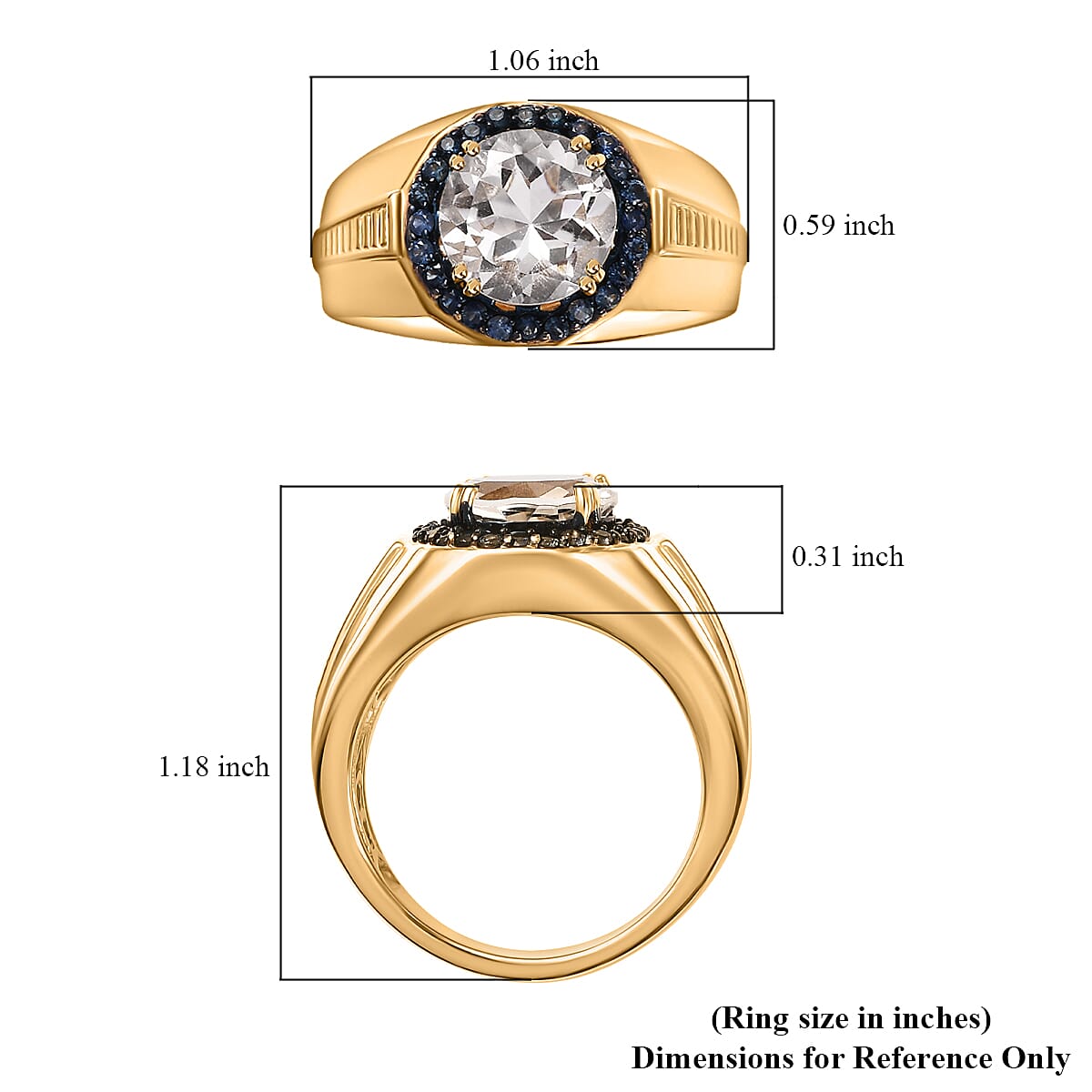 Brazilian Petalite and Blue Sapphire Men's Ring in 18K Vermeil Yellow Gold Sterling Silver (Size 9.0) 3.70 ctw