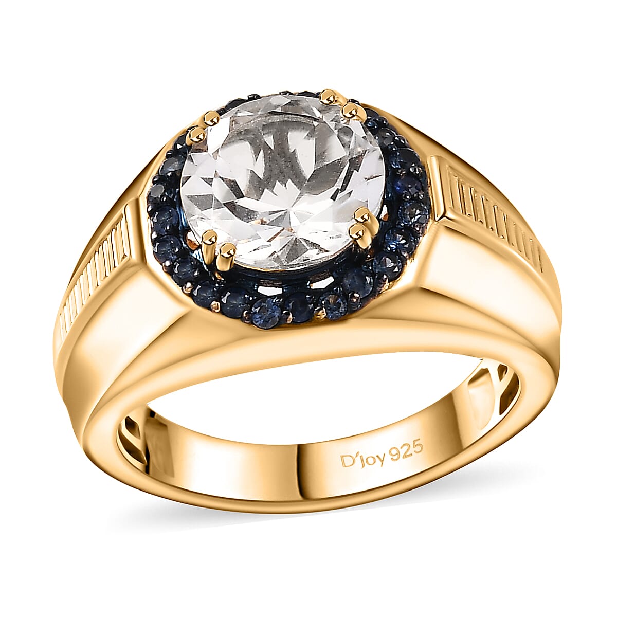 Brazilian Petalite and Blue Sapphire Men's Ring in 18K Vermeil Yellow Gold Sterling Silver (Size 11.0) 3.70 ctw image number 0