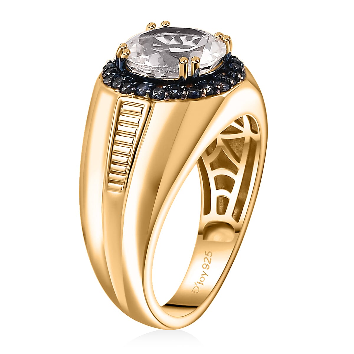 Brazilian Petalite and Blue Sapphire Men's Ring in 18K Vermeil Yellow Gold Sterling Silver (Size 12.0) 3.70 ctw image number 3