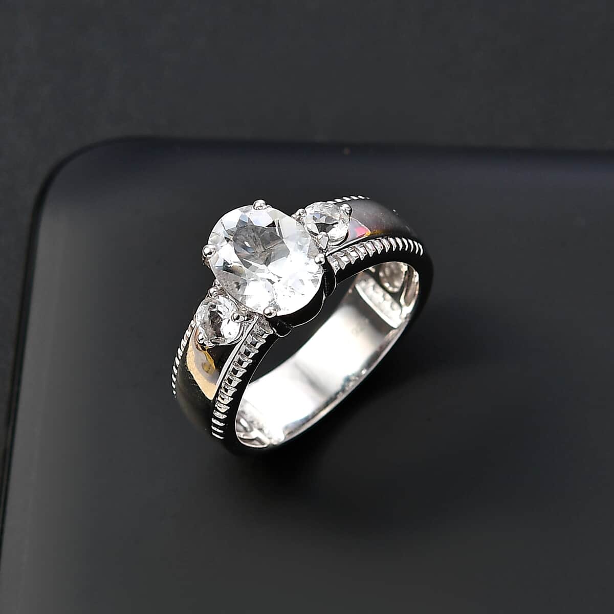 Brazilian Petalite Solitaire Ring in Rhodium Over Sterling Silver (Size 7.0) 1.70 ctw image number 1