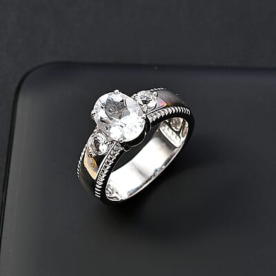 Brazilian Petalite Broad Shank Ring in Rhodium Over Sterling Silver (Size 6.0) 1.70 ctw