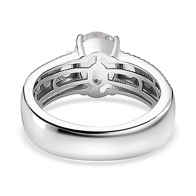 Brazilian Petalite Broad Shank Ring in Rhodium Over Sterling Silver (Size 6.0) 1.70 ctw