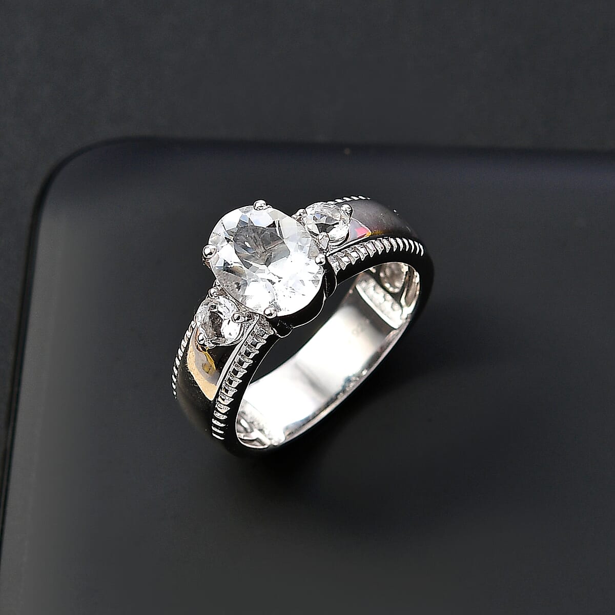 Brazilian Petalite Broad Shank Ring in Rhodium Over Sterling Silver (Size 7.0) 1.70 ctw image number 1