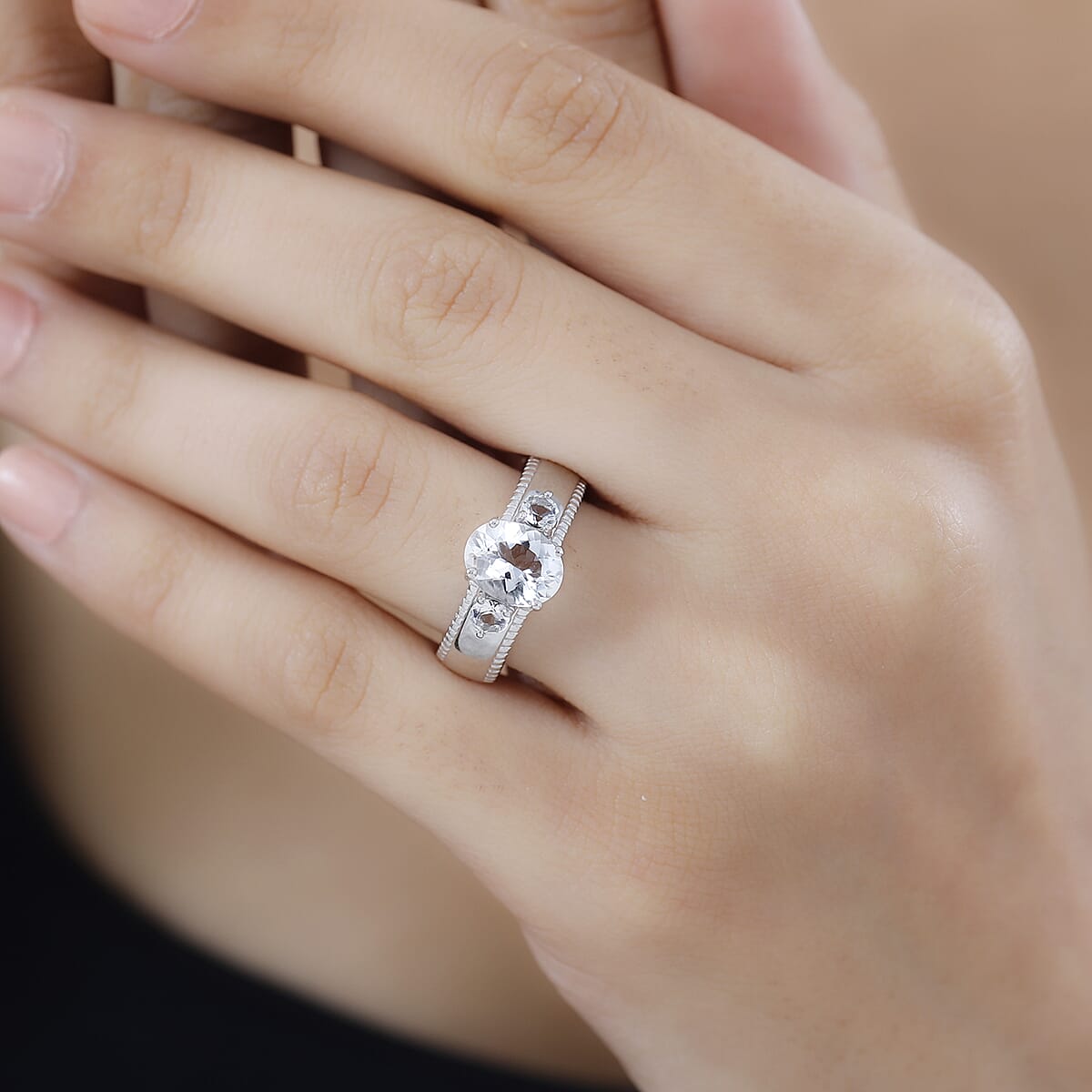 Brazilian Petalite Broad Shank Ring in Rhodium Over Sterling Silver (Size 7.0) 1.70 ctw image number 2
