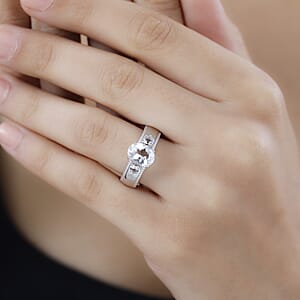 Brazilian Petalite Broad Shank Ring in Rhodium Over Sterling Silver (Size 10.0) 1.70 ctw