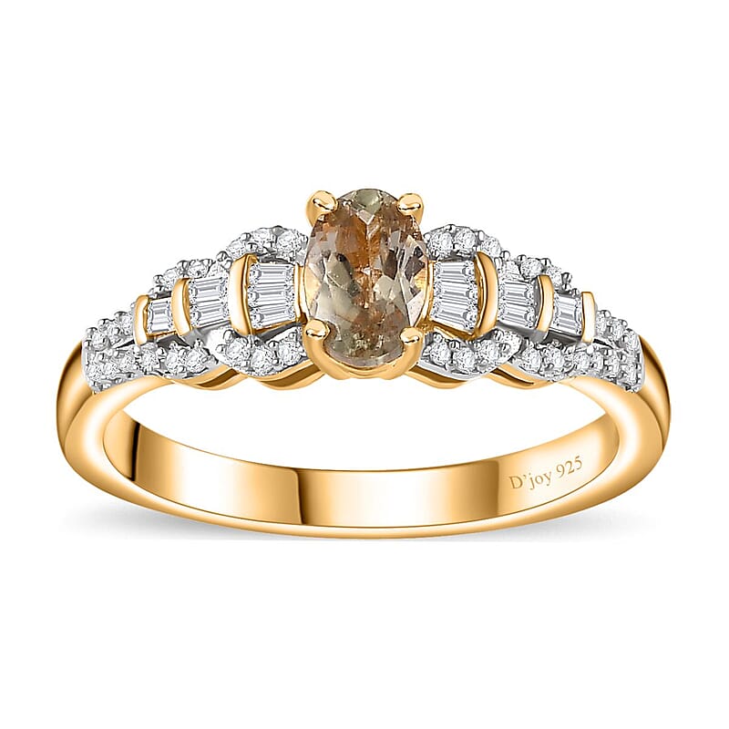 AAA Turkizite and Diamond Victorian Era Ring in 18K Vermeil Yellow Gold Over Sterling Silver (Size 5.0) 0.75 ctw