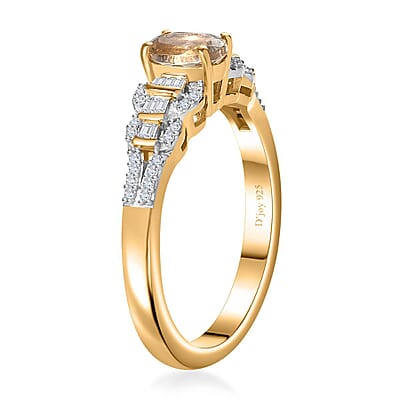 AAA Turkizite and Diamond Victorian Era Ring in 18K Vermeil Yellow Gold Over Sterling Silver (Size 5.0) 0.75 ctw
