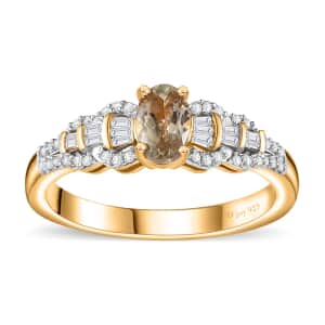 AAA Turkizite and Diamond Victorian Era Ring in 18K Vermeil Yellow Gold Over Sterling Silver (Size 7.0) 0.75 ctw