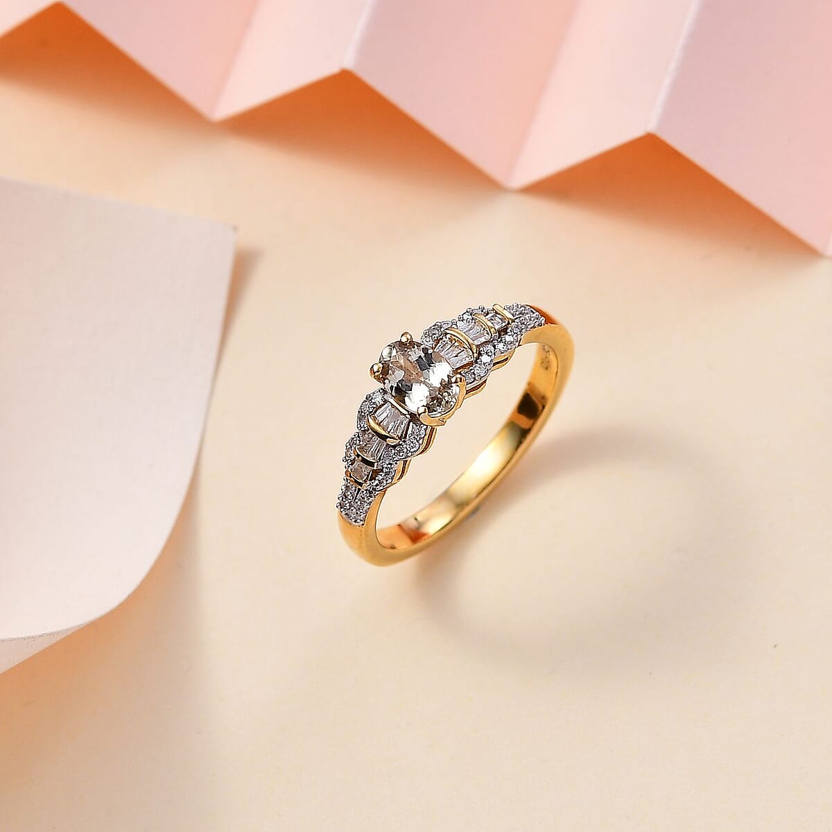 AAA Turkizite and Diamond Victorian Era Ring in 18K Vermeil Yellow Gold Over Sterling Silver (Size 10.0) 0.75 ctw image number 1
