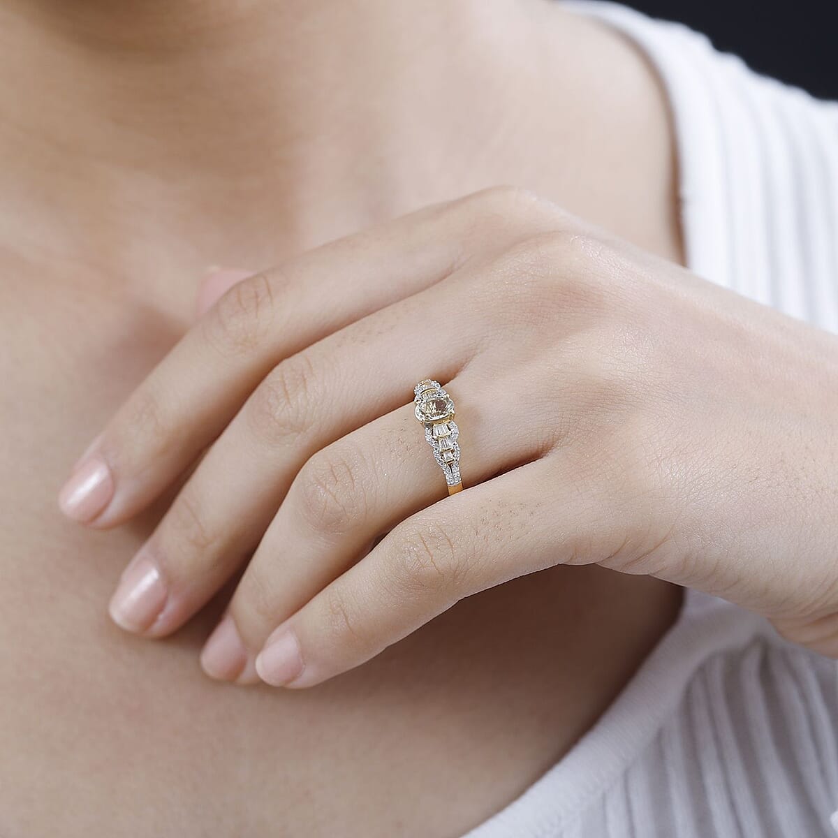 AAA Turkizite and Diamond Victorian Era Ring in 18K Vermeil Yellow Gold Over Sterling Silver (Size 10.0) 0.75 ctw image number 2
