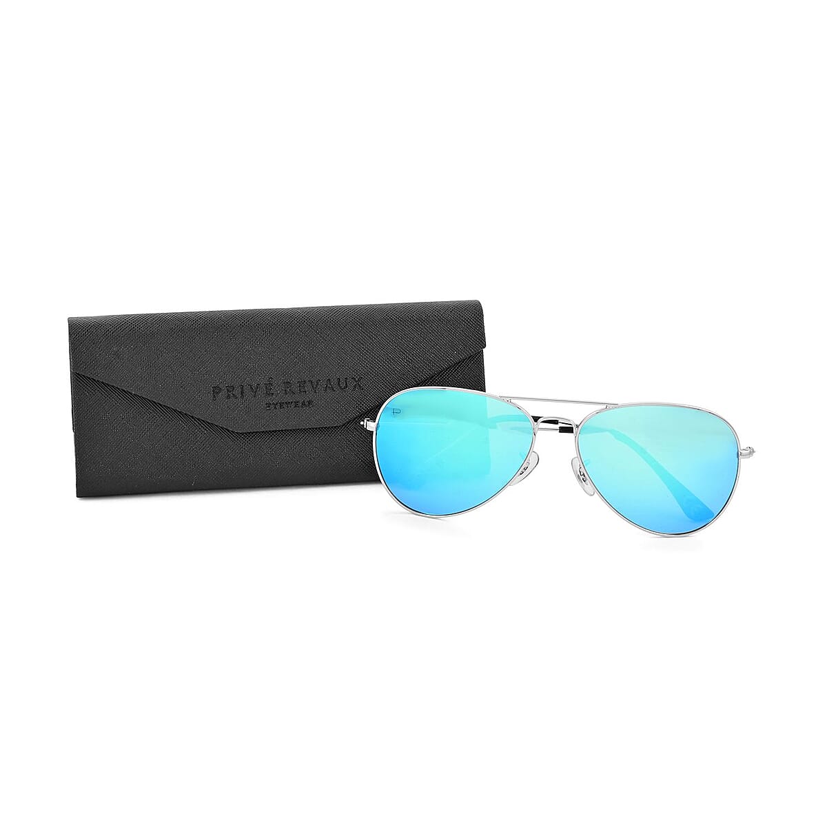 Prive Revaux Unisex Styles Light Blue Aviator Sunglasses with Case and Cleaning Cloth image number 3
