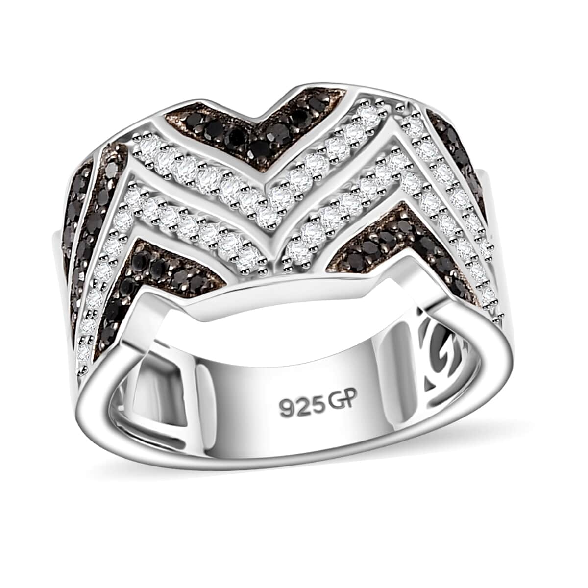 GP Royal Art Deco Collection Black and White Diamond Men's Ring in Rhodium Over Sterling Silver (Size 6.0) 0.50 ctw image number 0